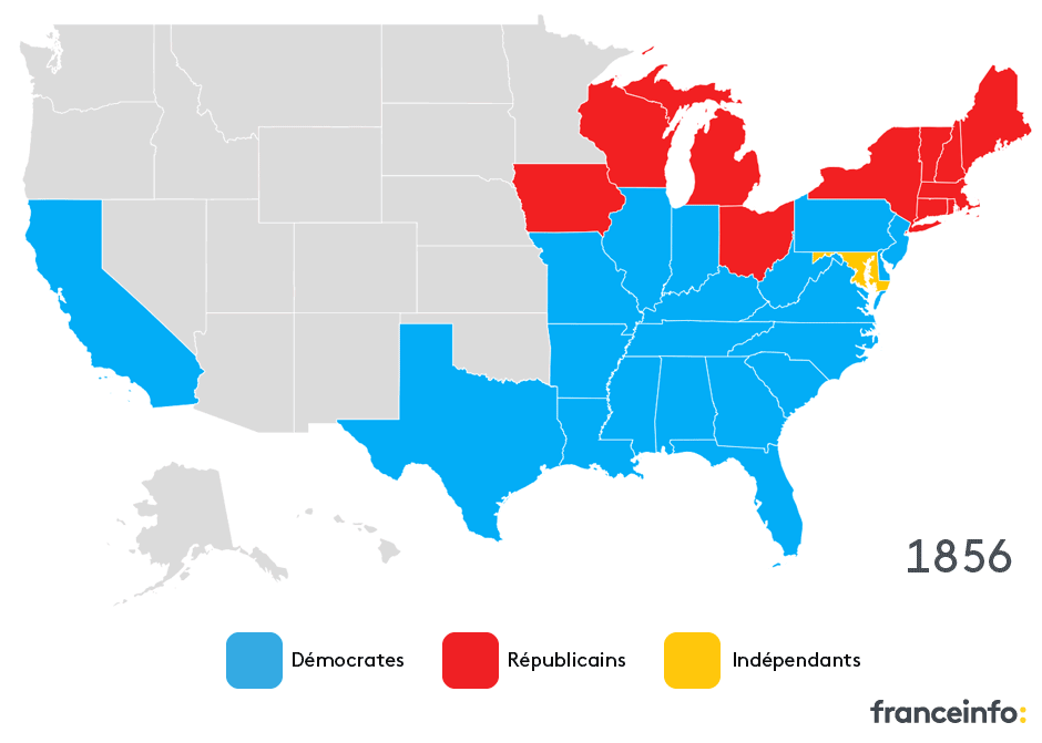 Carte des 40 dernières élections présidentielles américaines